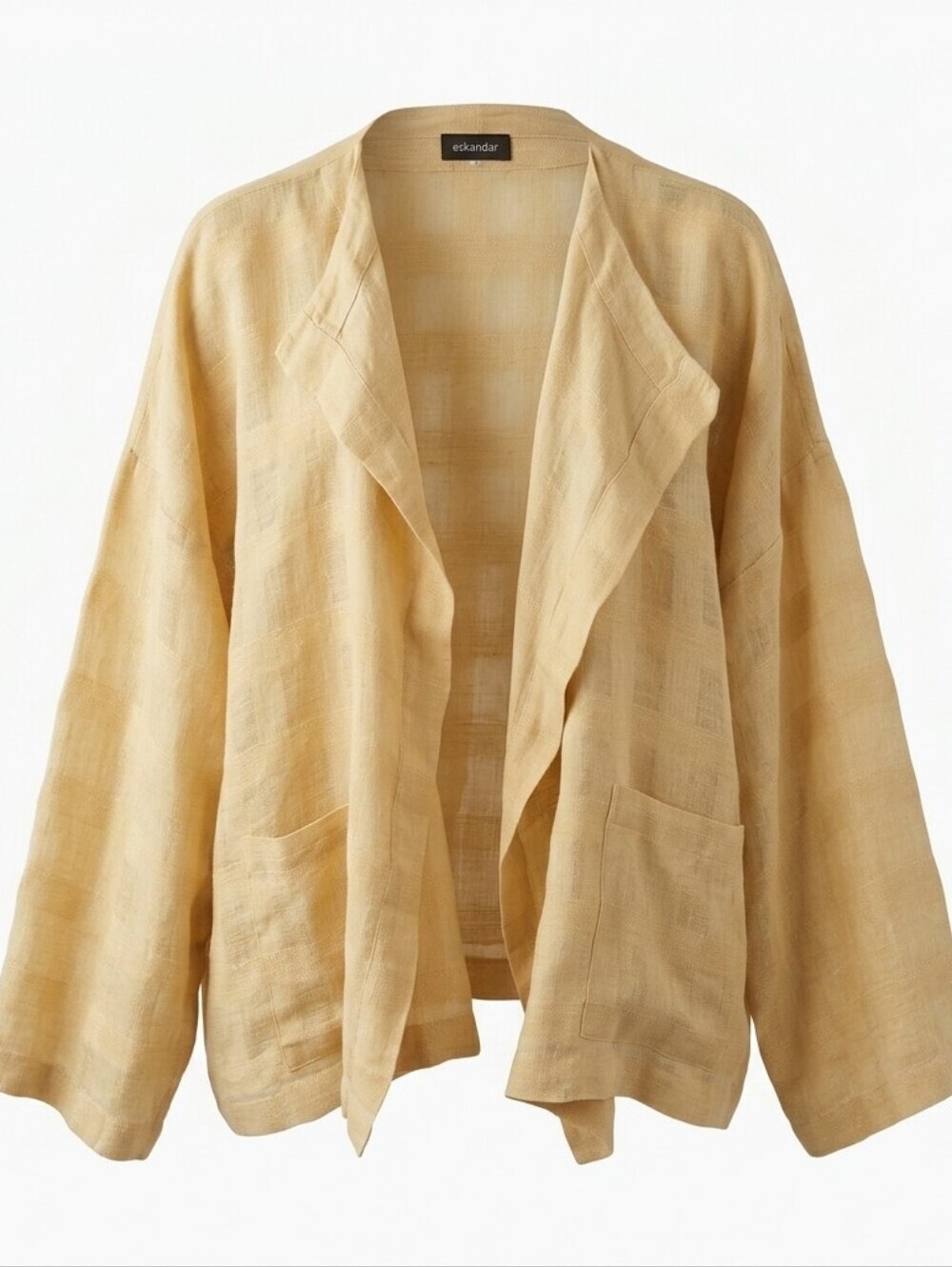 Eskandar 100% Linen Open Front Jacket Sz.OS Textured Boxy Lagenlook Oversized